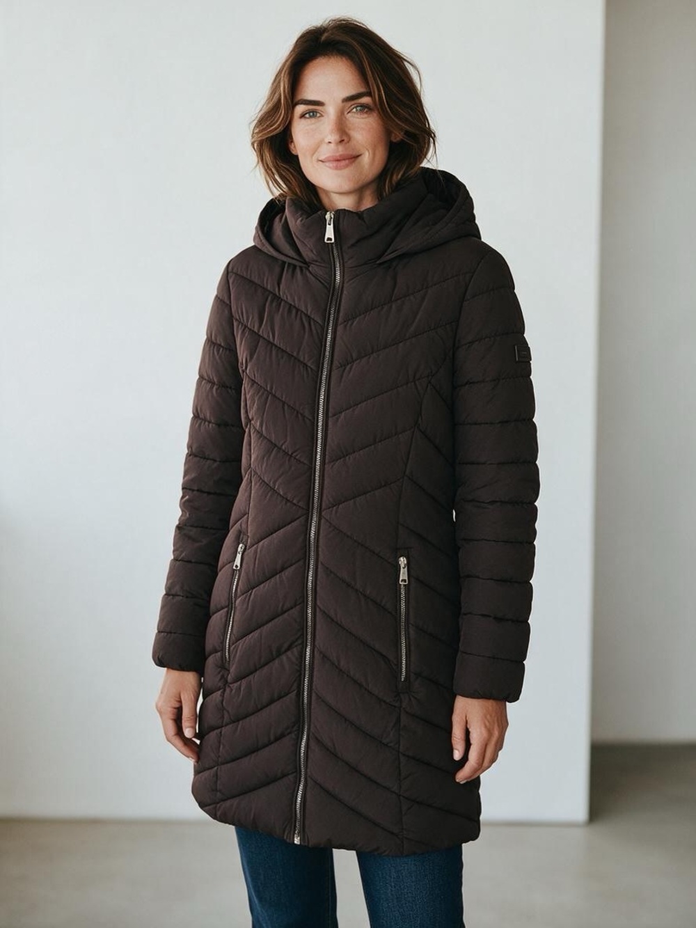 DKNY Women's Hooded Quilted Coat - Black